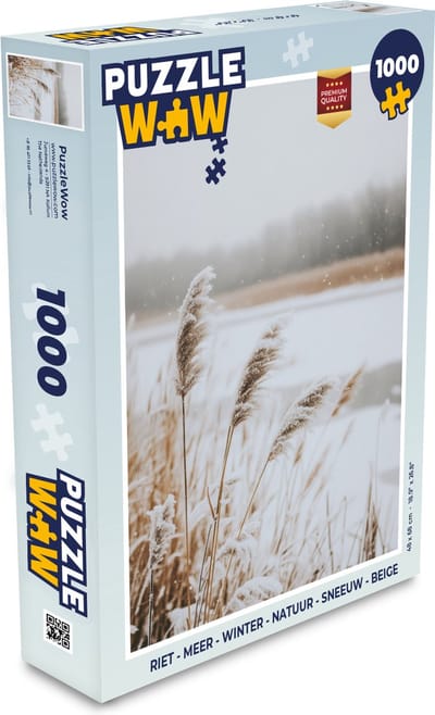 Puzzel Riet - Meer - Winter - Natuur - Sneeuw - Beige - Legpuzzel - Puzzel 1000 stukjes volwassenen