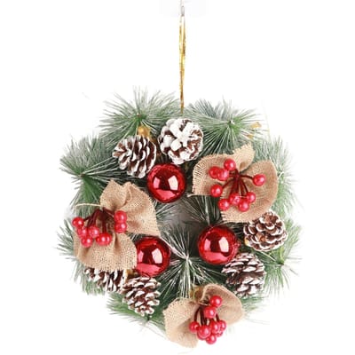 Kerstslinger Levendig Realistisch Dennenaalden Kerst Decoratieve Slinger voor Voordeur Thuis beige
