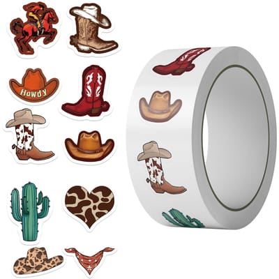 Haute Qualité 500 Pièces Haute Qualité Western Haute Qualité Cowboy Haute Qualité Autocollants Haute Qualité Rouleau Haute Qualité Dessin Animé Haute Qualité Western gray