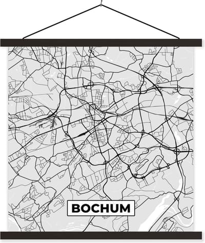 Posterhanger incl. Poster 60x60 cm - Schoolplaat - Bochum - Duitsland - Kaart - Plattegrond - Stadskaart - Textielposter - Zwarte latten - Stadskaart