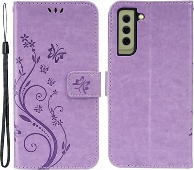 Coverup Hoesje - Geschikt voor Samsung Galaxy S21 FE Hoesje - Coverup Bloemen & Vlinders Book Case - Lila