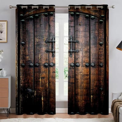 Porte en bois à 2 panneaux panneaux de rideaux imprimés pour chambre à coucher salon fenêtre du sol au plafond stores de cuisine Cortinas personnalisées Haut à œillets 100W160H(CM)40x63in&rod pocket