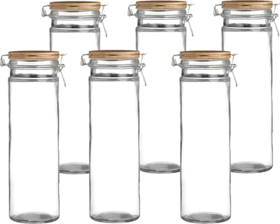 Urban Living Weckpot/inmaakpot - 6x - 1,9L - glas - met beugelsluiting - bamboe deksel