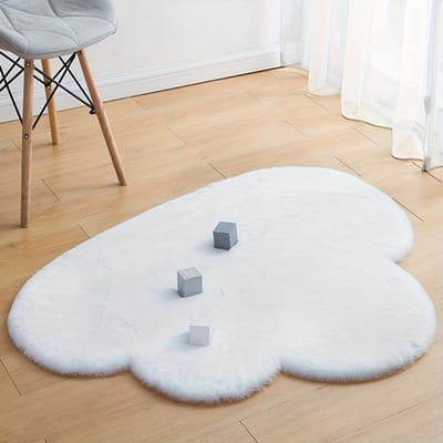 VHV - Vloerkleed - Wolk vloerkleed voor kinderkamer en slaapkamer - Zacht polyester, effen en machinewasbaar - Voor woonkamer, studie en decoratie - Wit, 60x100 cm