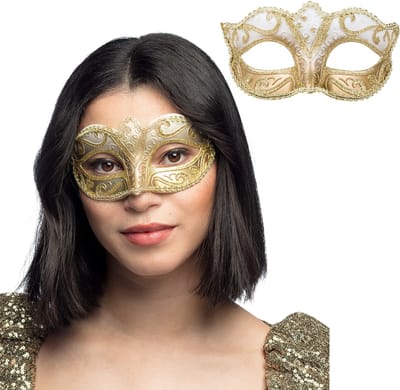 Boland Verkleed oogmasker Venitiaans - 2x - goud met barok - volwassenen - gemaskerd bal