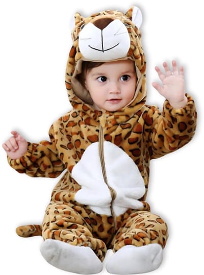 BoefieBoef Dieren Baby Onesie Peuter Pyjama Kinderen 6 maanden tot 2 jaar – Luipaard – Verkleedkleding met Luierrits – Carnaval Dierenpak - Kerst en Kraamcadeau Tip – Zacht Flanel - Romper - Boxpak - Jongens - Meisjes - Kruippak - Winterpak - Jaguar
