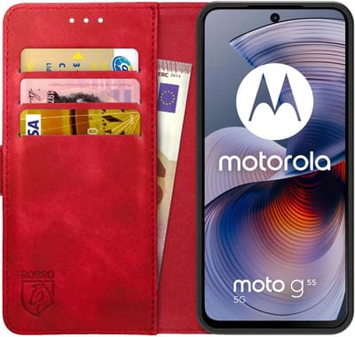 Rosso Element Geschikt voor Motorola Moto G55 | Wallet Book Case | Portemonnee Hoesje | 3 Pasjes | Magneetsluiting | Stand Functie | Rood