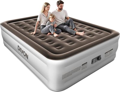 Luchtmatras Queen - Opblaasbaar Bed - Logeren Kamperen - Ingebouwde Pomp - 45 cm Hoog - Bruin
