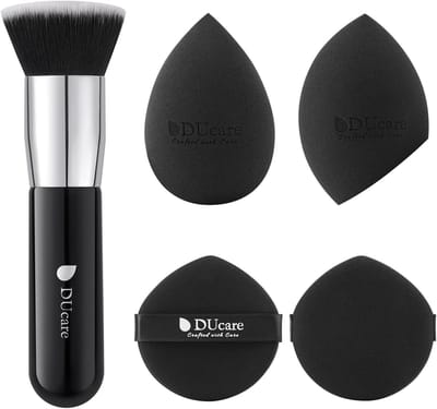 SnelShoppen - Make-up Sponzen Set 4 Stuks met Foundation Borstel - Blending Puff voor Vloeibare BB Crème en Mineraal Poeder - Ideaal voor Natte en Dro