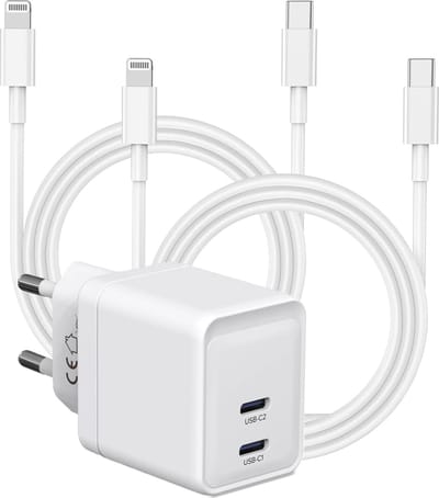 Dubbele usb C Oplader + Oplaadkabel geschikt voor iPhone - Lightning naar usb-C - 35w Snellader - Dubbele usb C Stekker - Oplader geschikt voor iPad 2017 t/m 2021 - Usb C Adapter