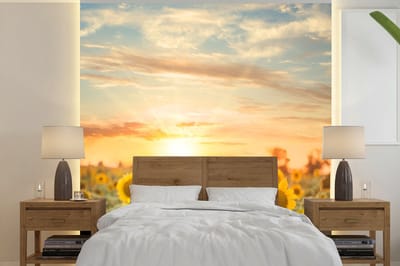 Behang - Fotobehang Zonnebloem - Zon - Bloemen - Breedte 220 cm x hoogte 220 cm