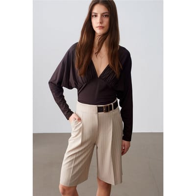 Hoge Taille Gestreepte Tailored Shorts Met Riem