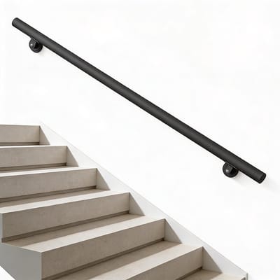 Trapleuning 190 cm RVS Zwart Voor Stijlvolle Ondersteuning – Trapleuning Muurmontage Geschikt Voor Binnen en Buiten – Stevige Leuning Met Houder en Duurzaam Design Ø 42 mm | Modern Zwart Afwerking