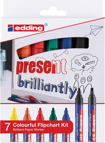 Edding Merkstift brilliant paper marker e-30 en e-33, blister met 7 stuks, assorti 5 stuks