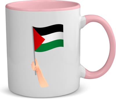 Akyol - palestina vlag met hand koffiemok - theemok - roze - Palestina - mensen die liefde willen geven aan palestina - degene die van palestina houden - supporten - oorlog - verjaardagscadeautje - gift - geschenk - kado - 350 ML inhoud
