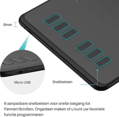 RFWR® Grafische Tekentablet met Digitale Stylus-pen en 8192 Drukniveaus - Perfect voor Digitaal Tekenen