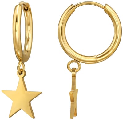 Joy Ibiza - ster oorbellen - ster bedel oorringen - 14 mm klap scharnier sluiting - ear party boho - bohemian style - stainless steel - ip/pvd goldplated