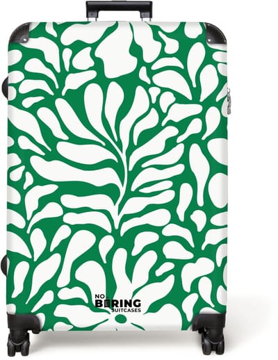 NoBoringSuitcases.com® - Koffer groot - Reiskoffer lichtgewicht - Groen met witte bloemenprint - Rolkoffer met 4 wielen - Grote trolley XL - 98 liter bagage