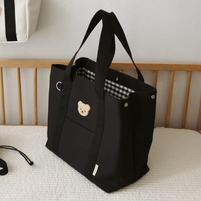 Sac Maman et Bébé Grande Capacité Sac Mère Simple en Toile Sac à Main Sac de Poussette Sac Fourre-tout noir