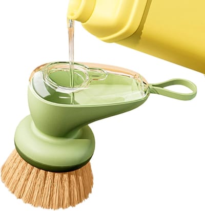 Afwasborstel met zeepdispenser - zeepafwasborstel - navulbare afwasspons scrubber - zeepdosering palmborstel voor het reinigen van potten en gootstenen -1 stuk（groente）