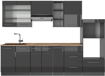 Vicco Fame-Line Complete keukeneenheid – 280 cm, WB Eik Antraciet Hoogglans