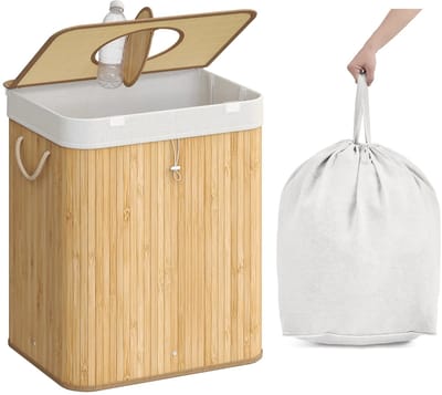 Statiegeld Container - Lege Flessen Verzamelbak - Statiegeld Flessen Bak - Lege Blikjes Prullenbak - Bamboe - Beige - 95L