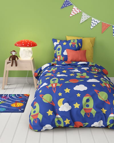 Mistral Home - DEKBEDOVERTREK - katoen renforcé - 140 x 200 cm + 65 x 65 cm - eenpersoons - tekening - blauw - Voor kinderen