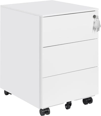 Rollcontainer, mobiele archiefkast, 3 laden, 37 x 44 x 54 cm, wit OFC132W01HI