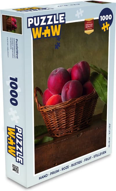 Puzzel Mand - Pruim - Roze - Rustiek - Fruit - Stilleven - Legpuzzel - Puzzel 1000 stukjes volwassenen