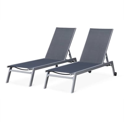 sweeek - Set van 2 ligstoelen van aluminium en textiel met meerdere standen en wieltjes - elsa