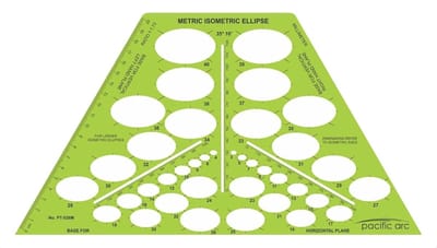 Isometrische Ellips Sjabloon - Tekensjabloon Ellipsen - Tekenen en Ontwerpen - Metrische 35 & 16 Graden
