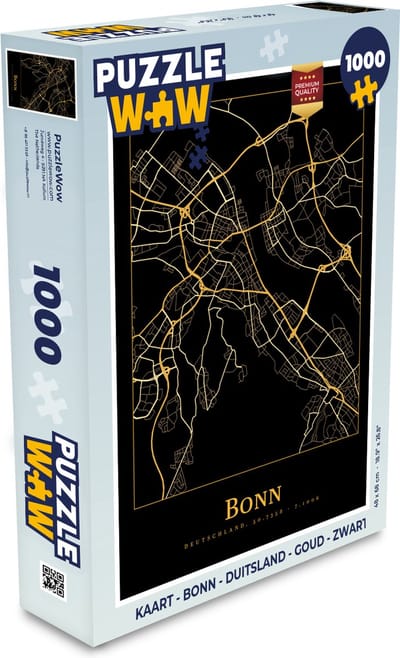Puzzel Kaart - Bonn - Duitsland - Goud - Zwart - Legpuzzel - Puzzel 1000 stukjes volwassenen