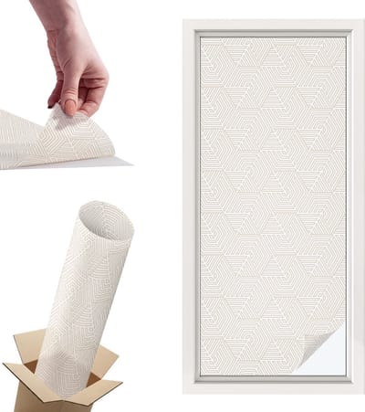 Tulup Raamfolie Anti inkijk - Rechte driehoeken Privacy Folie Raam - 50x116 cm - Beige Anti inkijk Folie - Raamfolie Tegen inkijk Glas in Lood - Voor de hal, voor de woonkamer, voor het kantoor - Raamfolie Zonwering