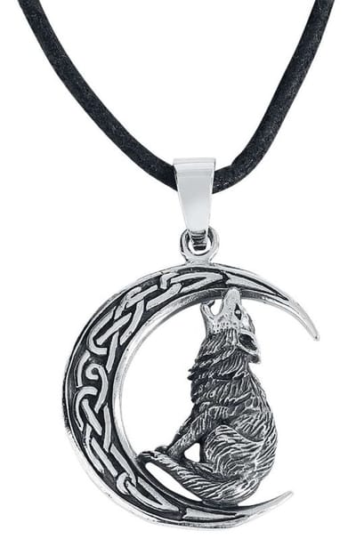 Huilende wolf in de maan zilveren hanger