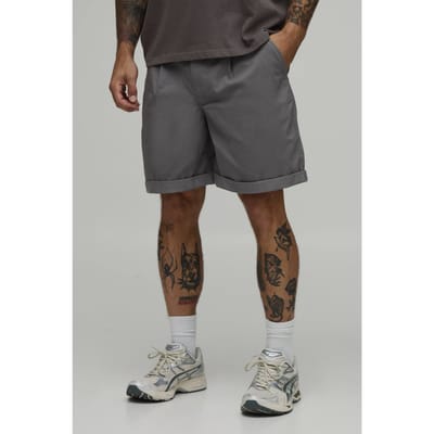 Ontspannen Short Met Middellange Pijp En Omgeslagen Zoom | Slate | Size XS