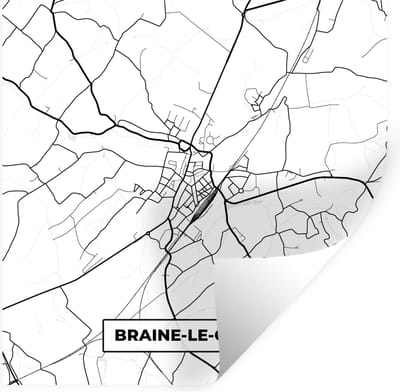 Muurstickers - Sticker Folie - Stadskaart – Zwart Wit - Kaart – Braine le Comte – België – Plattegrond - 100x100 cm - Plakfolie - Muurstickers Kinderkamer - Zelfklevend Behang XXL - Zelfklevend behangpapier - Stickerfolie