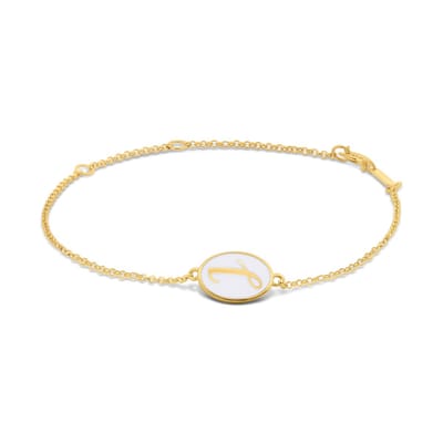 New Bling 9LA-20058-J Zilveren Armbandje met Letter - J - Ovaal - 12x8,6mm - Wit - Zilver - 16+2+3cm - Verguld/Goud op Zilver