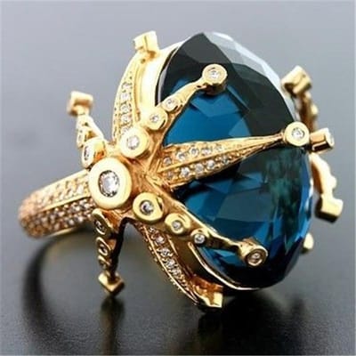 14k Geelgouden Saffier Diamanten Ring Voor Vrouwen Pauw Blauwe Topaas Dainty Sieraden Bizuteria Anillos Trouwring Edelsteen Anel 6 blauw