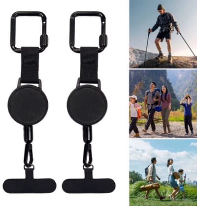 2 STUKS Anti-diefstal Telefoonhouder met Intrekbaar Koord (21 cm) – Smartphone Veiligheidskoord met Karabijnhaak -Anti-valharnas Telefoonhouder voor Wandelen, Fietsen & Klimmen - Mobiele Telefoon Beveiliging Outdoor Survival Nood Gear