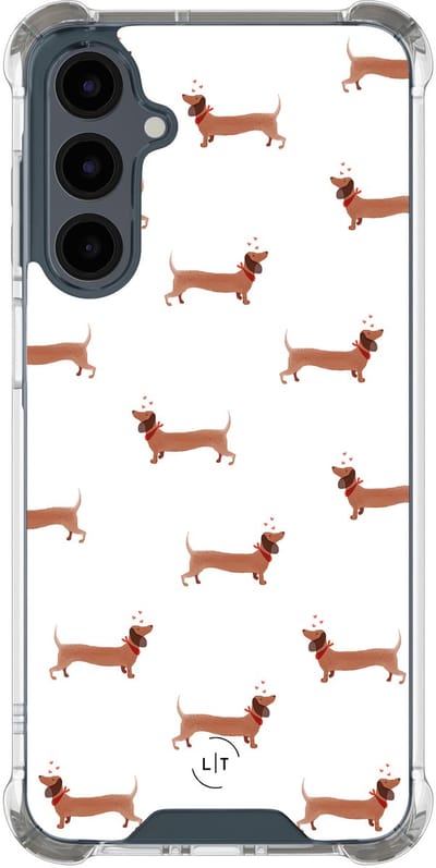 Shockproof hoesje - Geschikt voor Samsung Galaxy A16 - Teckels - Extra sterke case - TPU/polycarbonaat - Print / Illustratie - Bruin, Transparant