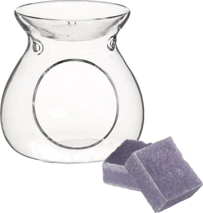 Ideas4seasons Amberblokjes/geurblokjes cadeauset - lavendel geur - inclusief geurbrander