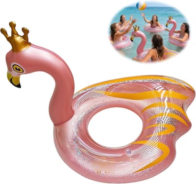 Kroon Flamingo Zwemband, Flamingo-vormige Opblaasbare Zwembadband met Glitter, Opblaasbaar Strandspeelgoed, Zomerzwembad Strand, Opblaasbare Zwemband