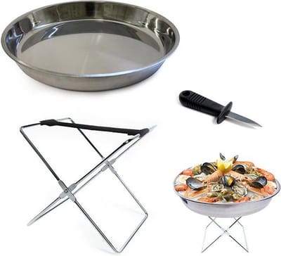 Oesterschaal – Oesterbord – Serveerschaal – Zeevruchten Schaal – Oesterset – Met Standaard en Oestermes – RVS - Ø34cm