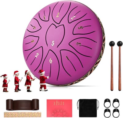 Stalen Tongtrommel - Regentrommel Handpan - Meditatie Muziek - 11 Nauwkeurige Tonen - 15.2 cm - Paars