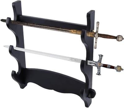 Drie-laags wandmontage houder voor samurai zwaarden - houten displaystandaard voor katana en wakizashi