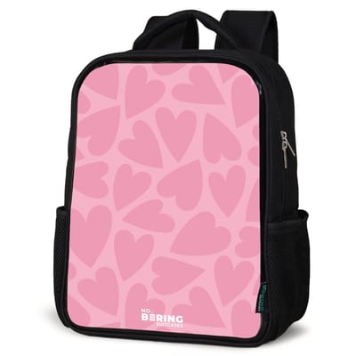 NoBoringSuitcases.com® - Rugzak zwart - Schooltas jongen & meisje - Roze hartjes patroon - Rugtas voor school - Boekentas kind - Schoolrugzak - Kinderrugzak