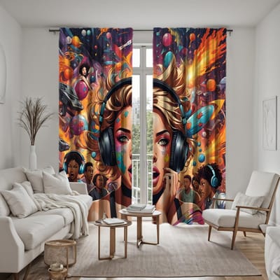 2 stuks HD onbeperkt naar muziek luisteren meisjes en jongens decoratief gordijn Kleursysteem digitaal bedrukt gordijn huisdecoratie W52H63inchW132H160cm brown