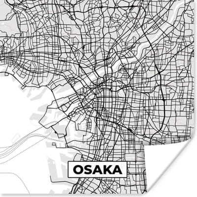 Poster Osaka - Stadskaart - Zwart Wit - Plattegrond - Kaart - 100x100 cm XXL