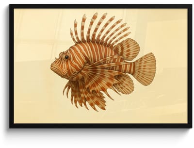 Poster in lijst - Fotolijst 90x60 cm - Posters - Strepen - Vis - Rond - Stekels - Posterlijst zwart - Decoratie - Wanddecoratie woonkamer - Muurdecoratie slaapkamer
