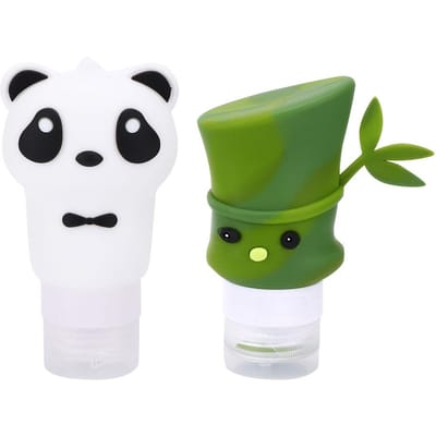 2 Pièces Dessin Animé Panda Forme Bambou Silicone Voyage Flacon Pressable Shampooing Lotion Récipients Cosmétiques green